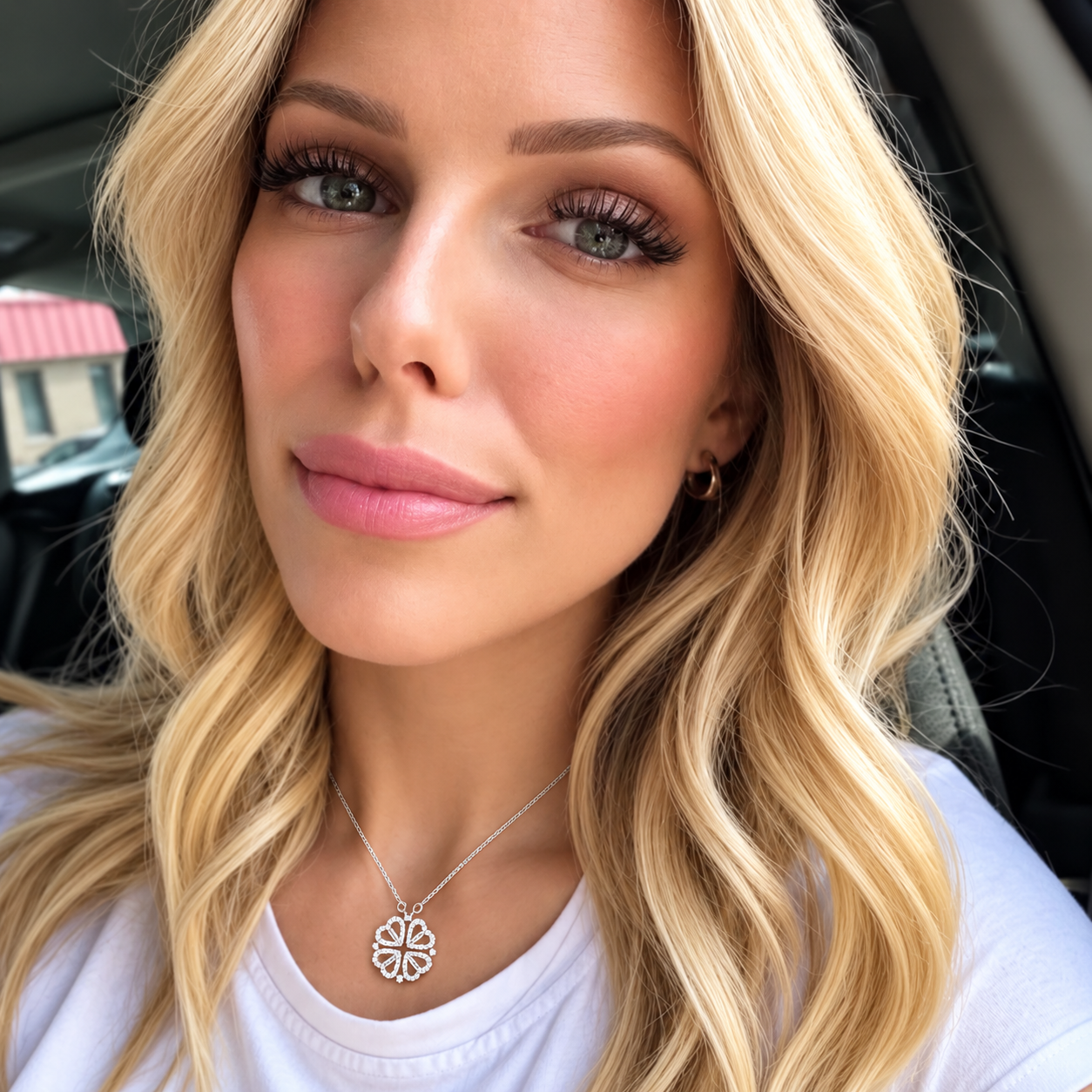 The Amour Clover Necklace worn against the skin